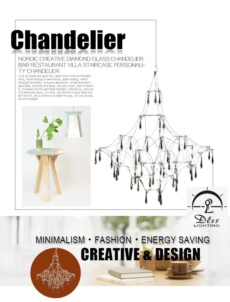 Creative Personality Tree Shape Crystal Iron Chandelier for Restaurant Decoration