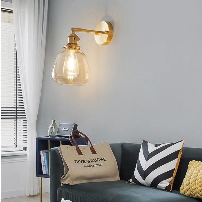 Retro Bedroom Bedside Wall Lamp Modern Corridor Wall Lamp Brass Bubble Glass Wall Light