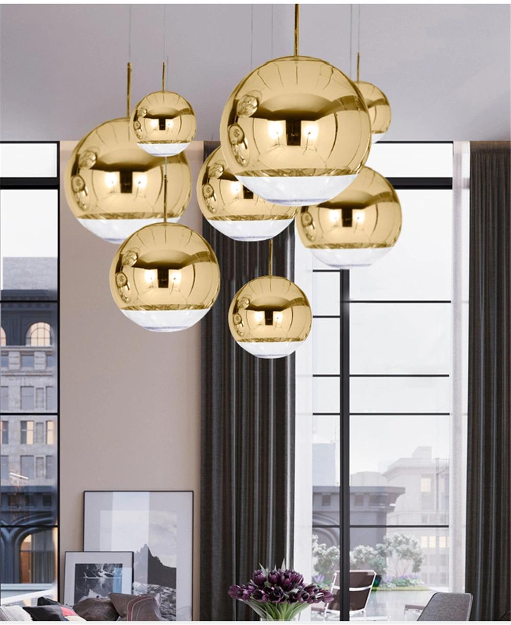 Modern Pendant Lights Silver Mirror Ball Pendant Lamp Globe Glass LED Lamp Living Room Bedroom Home Kitchen Hanging Lamps