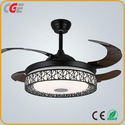 42&prime; &prime; Modern Bluetooth Remote Control Hotel&Bedroom Big Lampshade Dimmable LED Light Ceiling Fan with Retractable Blades