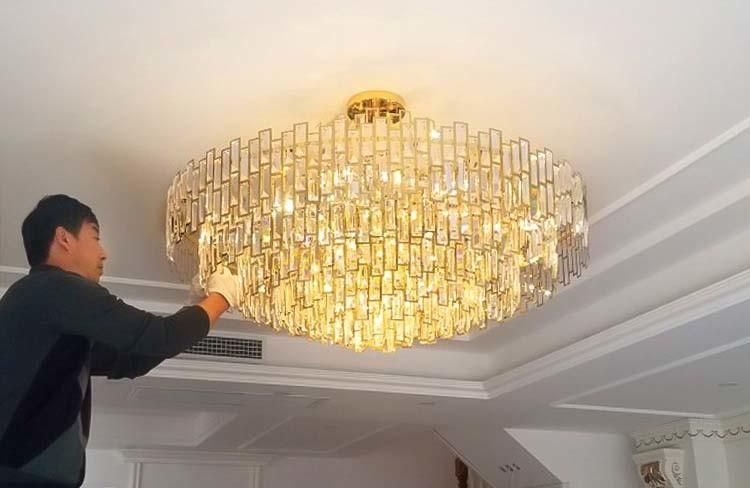 Post Modern Style Personality Stainless Steel Frame and K9 Crystal Living Room Chandelier Lamp