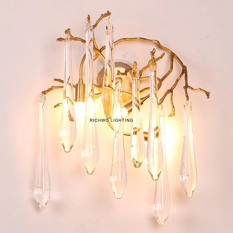 Postmodern Light Luxury Crystal Chandelier All Copper Branch Dining Room Lamp Atmospheric Home Bedroom Villa Living Room Wall Lamp