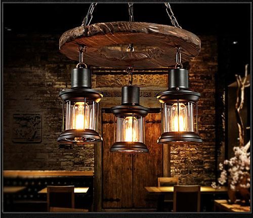 Chandelier Modern Lighting with Wood for Dinner Room Coffee Bar Decoration