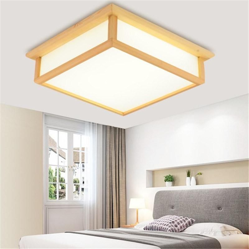 Japanese Wooden Square LED Ceiling Light Minimalist Modern Bedrooms Lamp (WH-WA-34)