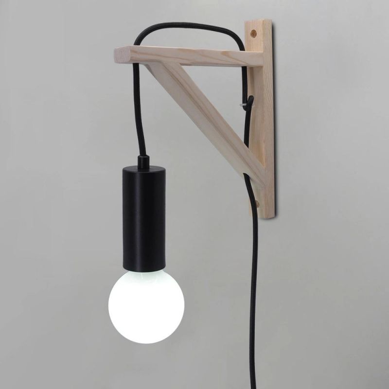 Nordic Wooden Wall Lamp Creative Industrial Dining Room Bedroom Plug in Wall Lamp (WH-OR-65)