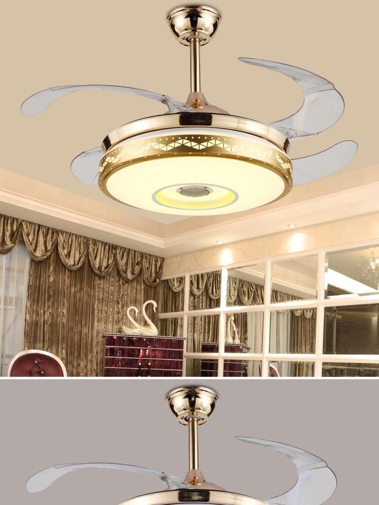 Hidden Blade Plastic Home Use Decorative Kitchen Lamp Ceiling Fan with Light Remote Bluetooth Control