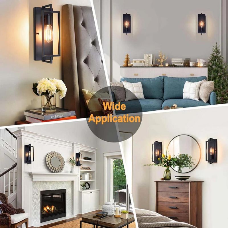 Industrial Wall Sconces Set of 2 Vintage Wall Light Fixture with E26 Base Matte Black Metal Rustic Wall Mount Lamp Modern Indoor Wall Sconce Lighting