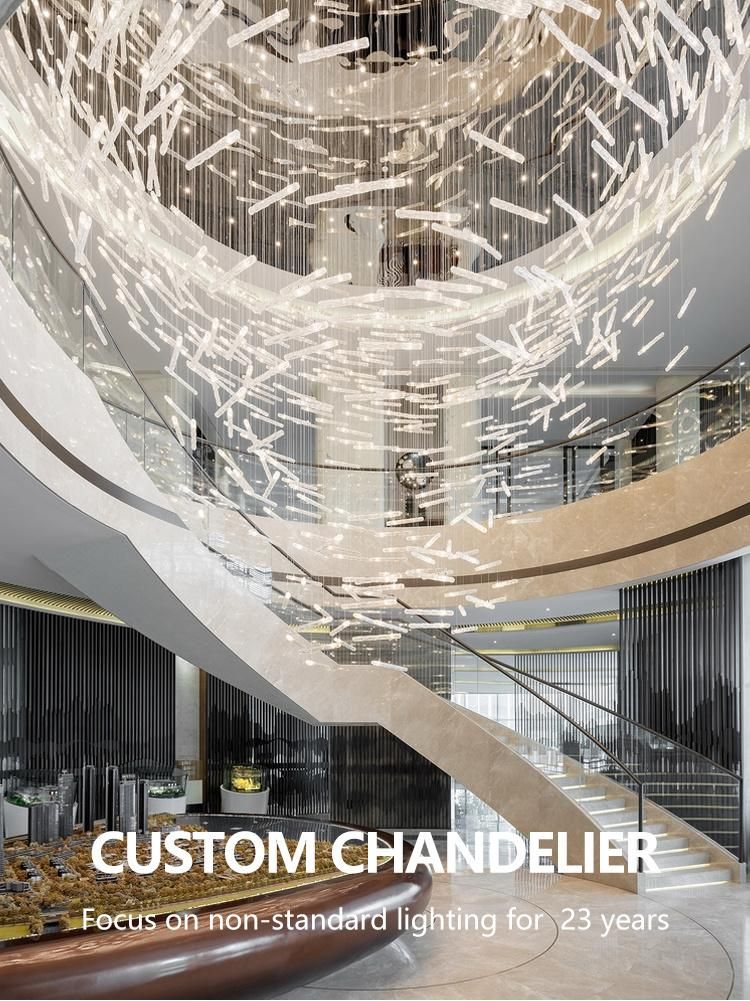 Professional Quality Stairway Villa Hotel Exhibition Big Luxury Glass Stainless Steel LED Chandelier