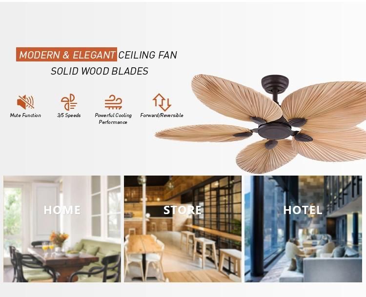 Hot Selling Natural Palm Blade Ceiling Fan Sale Remote Control Ceiling Fan with Customized Design