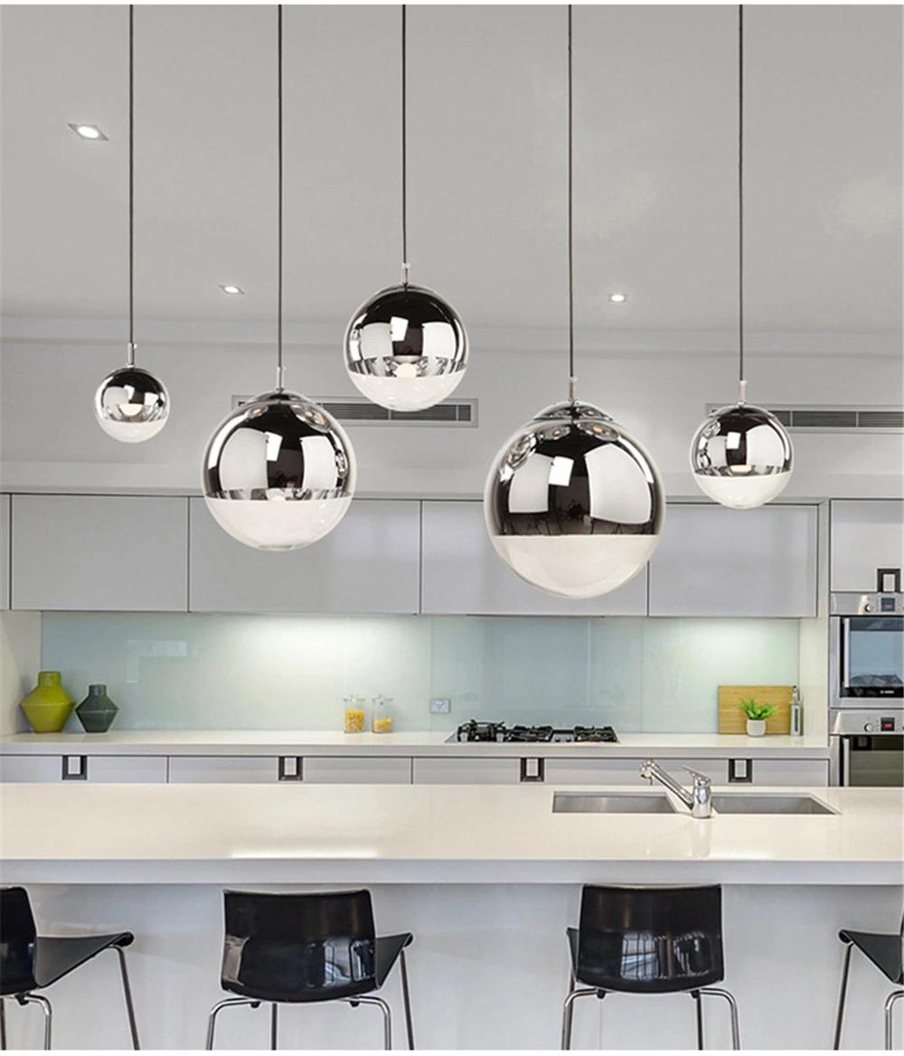 Modern Pendant Lights Silver Mirror Ball Pendant Lamp Globe Glass LED Lamp Living Room Bedroom Home Kitchen Hanging Lamps