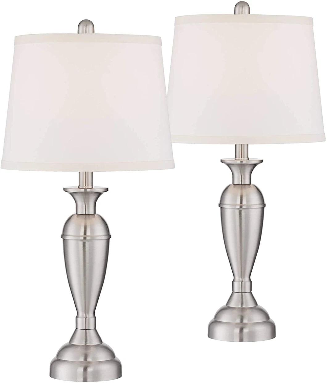 Blair Contemporary Modern Style Brushed Nickel Silver Metal Drum Shade LED Light Bulb Table Lamps for Living Room Bedroom House Bedside Nightstand Lighting