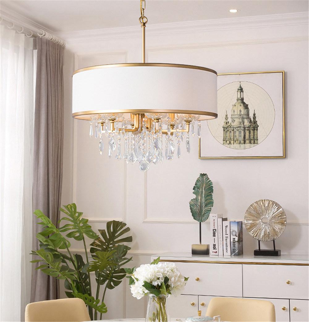 American Light Luxury Modern Creative Art Crystal Lamp Iron Art Golden Restaurant Simple Cloth Cover Bedroom Chandelier