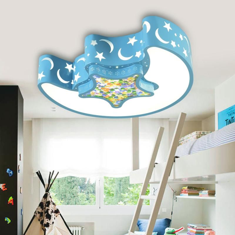 LED Chandelier for Kids Baby Boy Room Lighting Eye Protection Moon Ceiling Light (WH-MA-177)