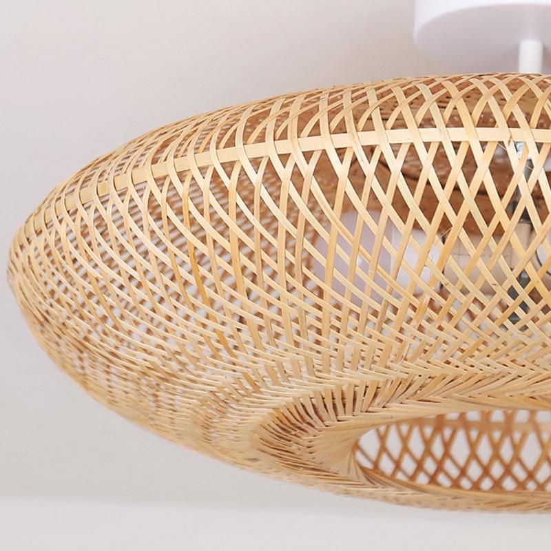 Round Bamboo Wicker Rattan Semi Flush Mount Ceiling Light (WH-WA-36)