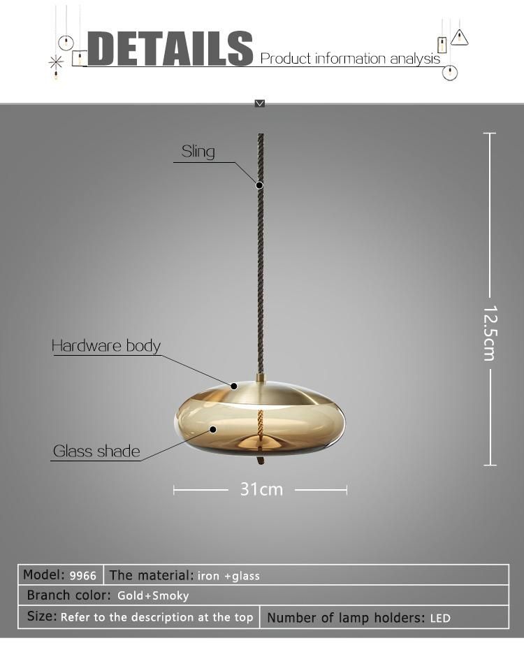 Latest Product Gold Amber Color Glass LED Hanging Pendant light