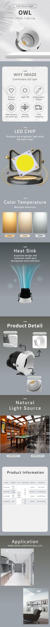 Indoor Lighting Fixture COB LED Spotlight Adjustable Anti-Glare Dimmable Ceiling Recessed LED Downlight