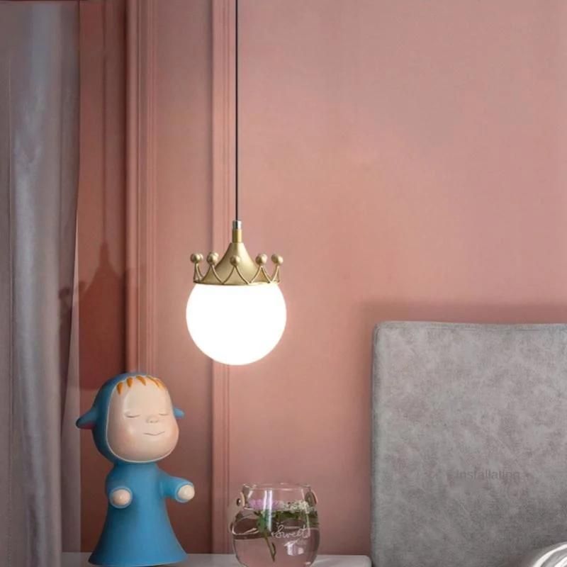 Glass Ball Creative Pendant Light Lighting for Bedroom Bedside Study Hanging Lamps Pink Crown Light (WH-GP-70)