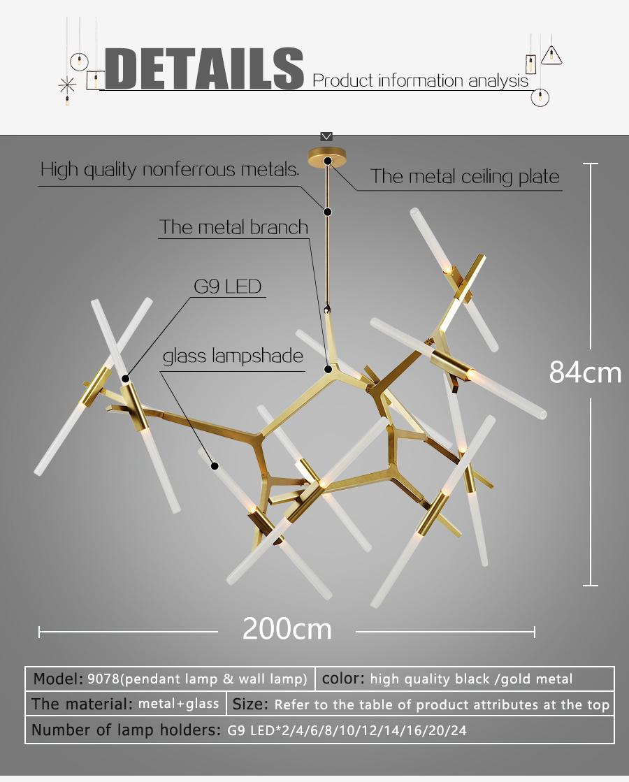 Contemporary Creative Light Gold Black Glass LED G9 Chandelier
