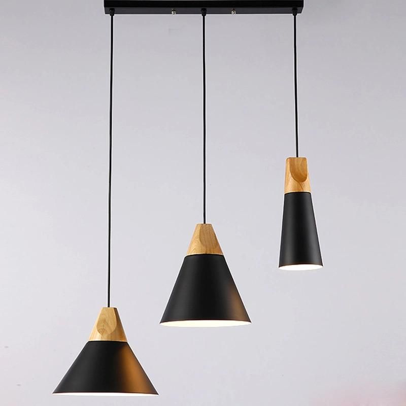 Modern Simple Creative Restaurant Bar Personality Solid Wood Aluminum Chandelier LED Pendant Lamps