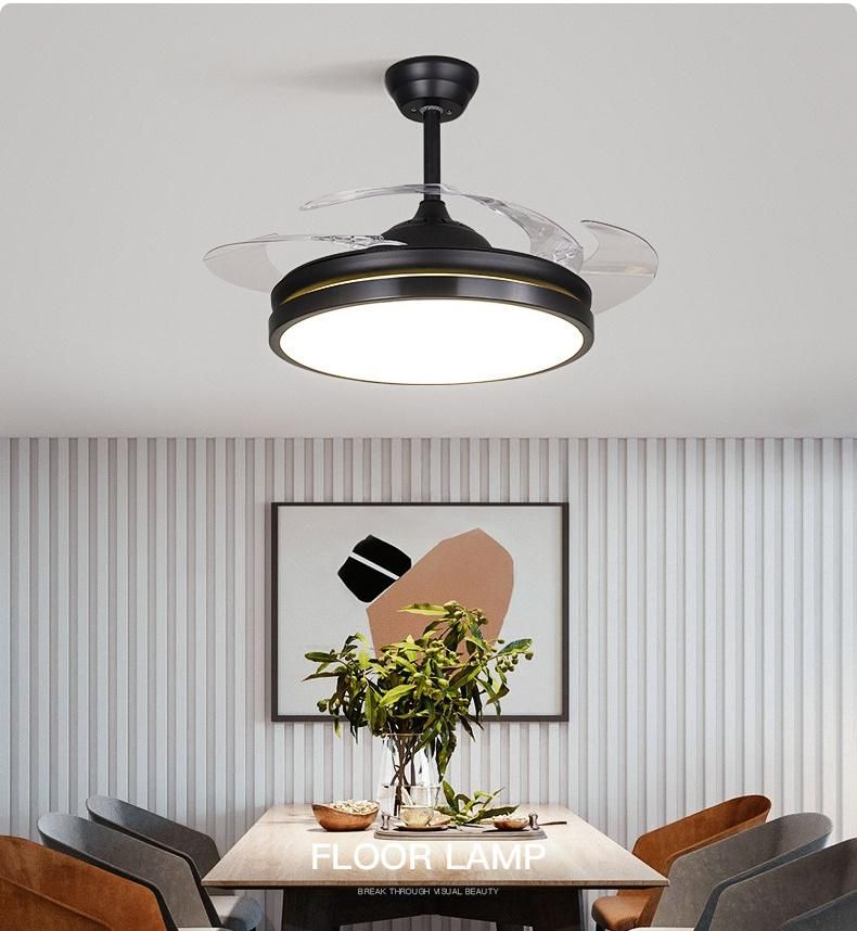 42 Inch Modern Simple Style Fan Light Retractable Blade Ceiling with Remote Control LED Light