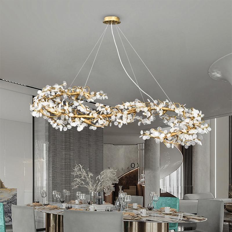 All Copper Chandelier Living Room Lamp Branch Crystal Pendant Lamp