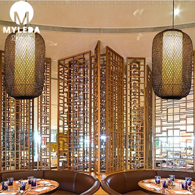 Classical Bamboo Patterned Lampshade Birdcage Chandelier Pendant Light for Hotel, Teahouse, Hot Pot Restaurant