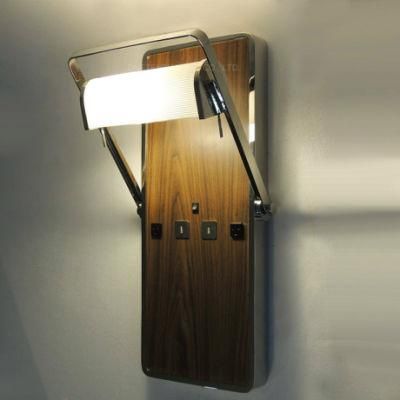 Modern Design Wood Veneer and Rotatable Metal Fabric Shade Wall Sconces Wall Lamp