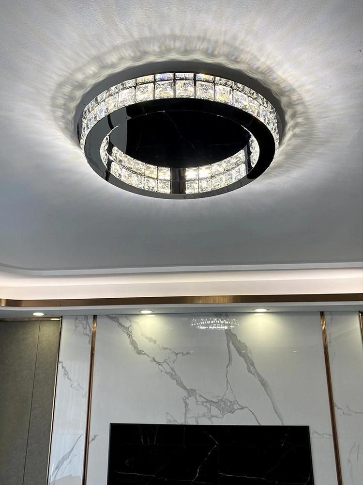 Modern Living Room Lamp Dining Room LED Ceiling Lamp Black Round Crystal Lamp (WH-CA-59)