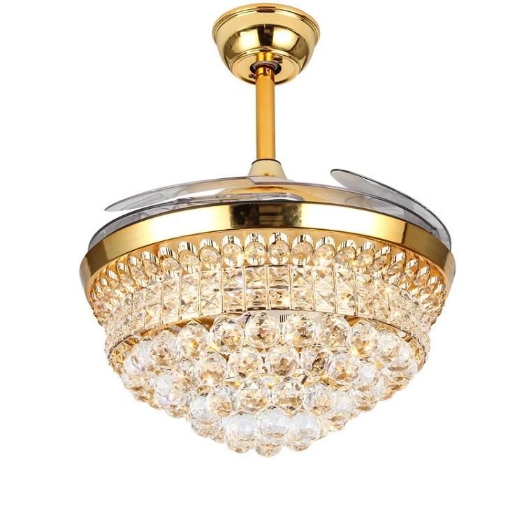 Fan Lighting Volt Electronics Metal/Aluminum Curve Blade Golden Crystal Decorative Ceiling Fan LED Fan Ceiling Light Electric Fan