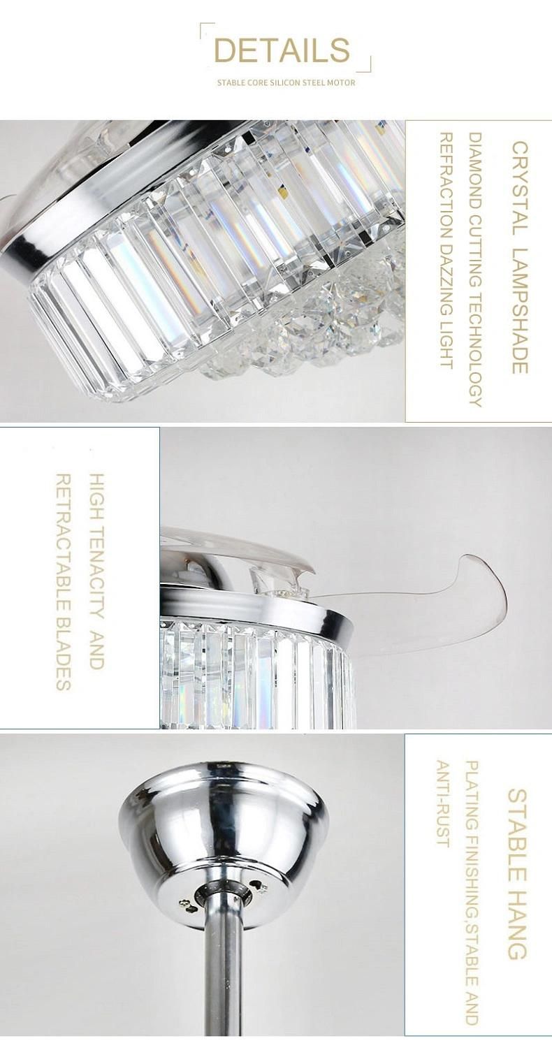 Modern Crystal Ceiling Fan Light Invisible Ceiling Lamp for Living Room Ceiling Fan