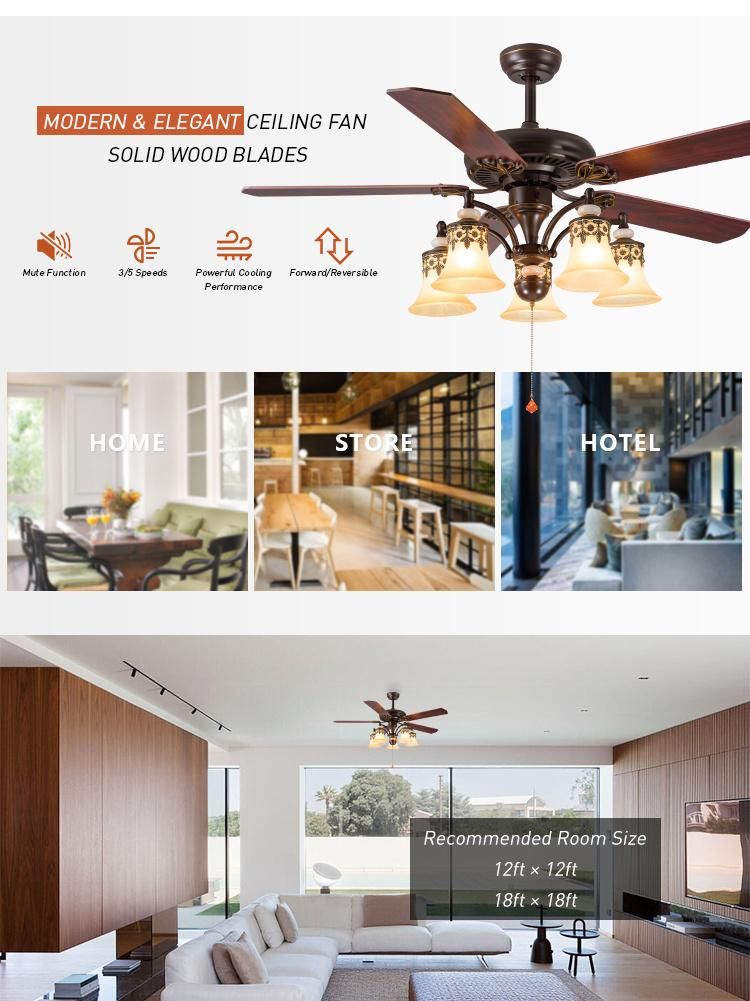 Decoration 52inch 5blades Diningroom Ceiling Fans with Remote Control Ceiling Fan with Light