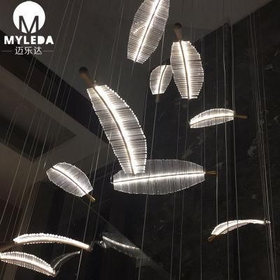 Decorative Project Hotel Lobby Villa Stair Large Glass Leaf Chandelier Light