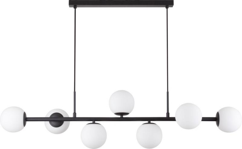 Globe Linear Chandelier 7-Light Hanging Pendant Light Fixtures MID Century Modern Ceiling Lamp for Living Room Dining Room Kitchen (Opal Glass & Matt Black)