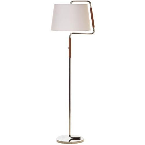 White Fabric Shade and Metal Lamp Body with Leather Floor Lamp.