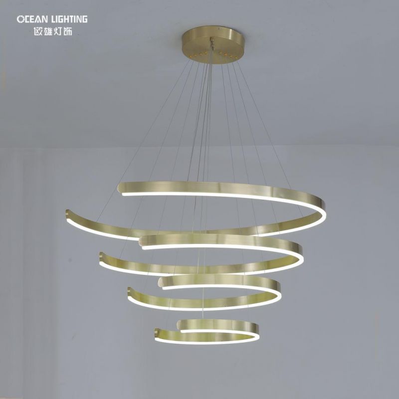 Chinese Factory Home Lights Modern Customized Rings Golden LED Pendant Lighting