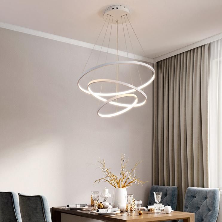 High Quality Modern Three Rings Irregular Pendant Light Metal White Hanging Lamp for Indoor Lighting