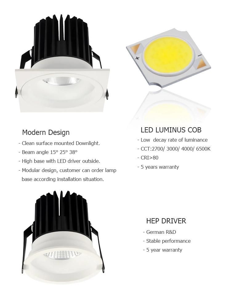 25W Hotel Shopping Mall LED Ceiling Light Deep COB Recessed Spotlight LED Downlight