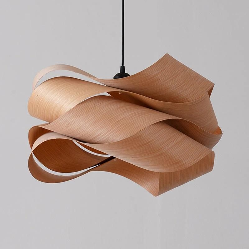 Wood Veneer Wave Pendant Lighting Fixture Country Vintage Art Deco Nordic Hanging Ceiling Lamp (WH-WP-31)