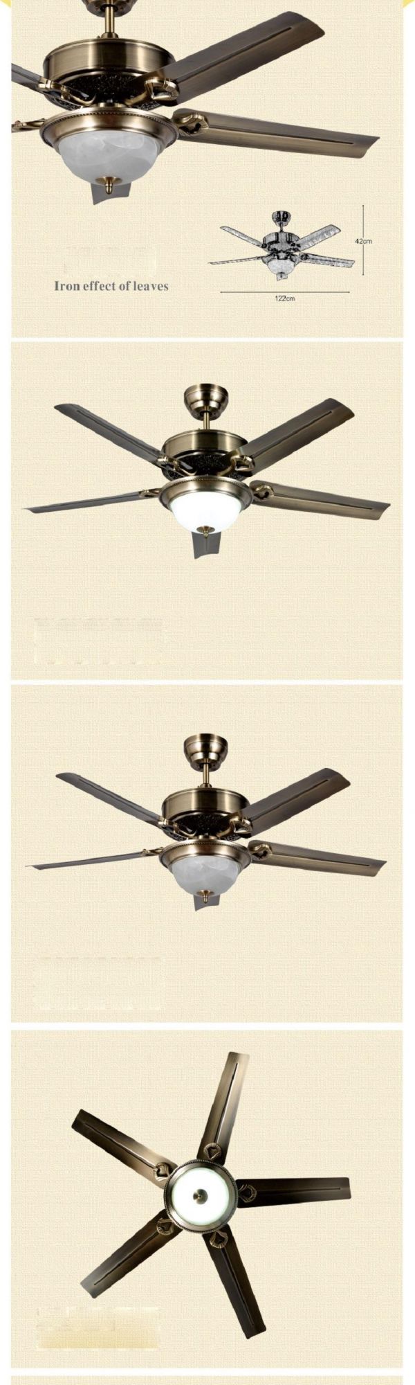 Metal Blades Remote Control Industrial Ceiling Fans with Lamp, LED Indoor Fans 3 Color Changes Lighting