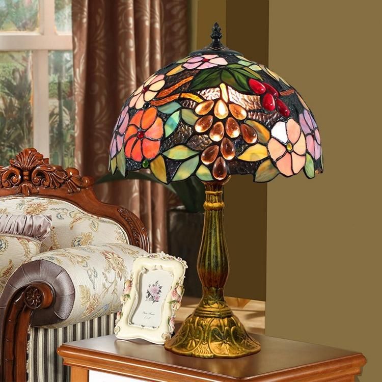 Tiffany Style Table Lamp Stained Glass Handcrafted Shade Desk Light