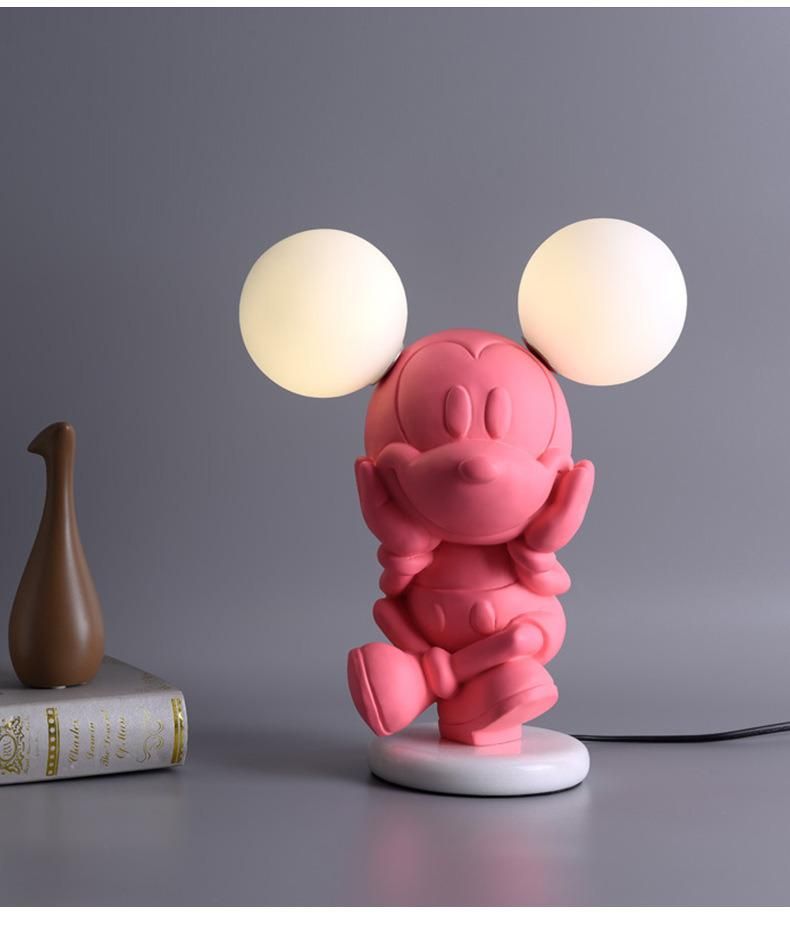 2022 Modern Home Nordic Style Resin Bedroom Bedsides Cute Mickey Mouce Pink Sweet Table Lamp