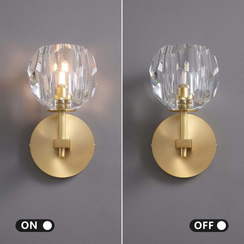Modern Brass Wall Sconces Gold Wall Lamp with Crystal Globe Lampshade for Bathroom Bedroom Hallway Flush Mount