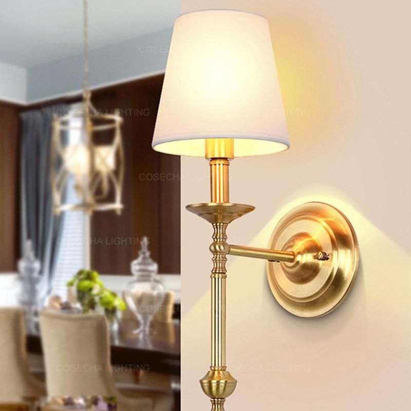Noble Copper Wall Lights with Fabric Shade for Bedroom Hallway Gold Luxury Brass Wall Sconce (WH-OR-82)