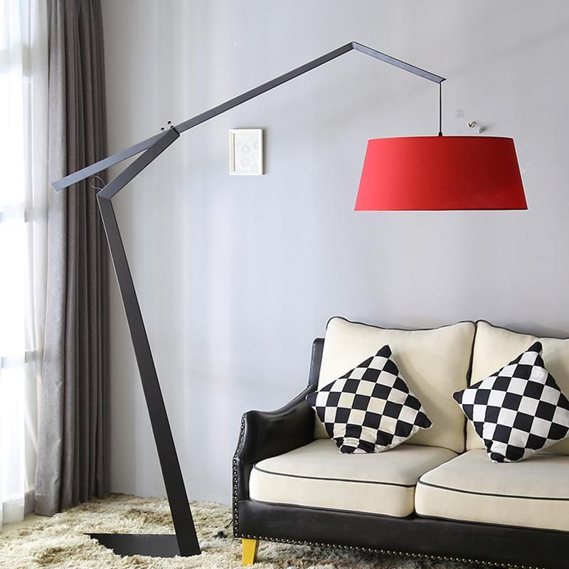 Red Lampshade Adjustable Height Floor Lamp Table Lamp Desk Lamp