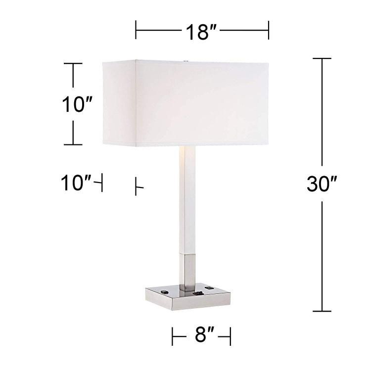 Jlt-Ht01 Modern Table Lamp White Rectangular Shade USB Port and AC Power Outlet in Base for Living Room Bedroom