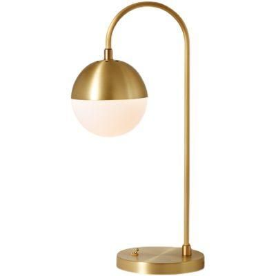 Modern Arc Gold Base White Glass Shade Globe with Brushed Brass Finished for Living Room Office Table Lamp Brass Finish Nightstand Light