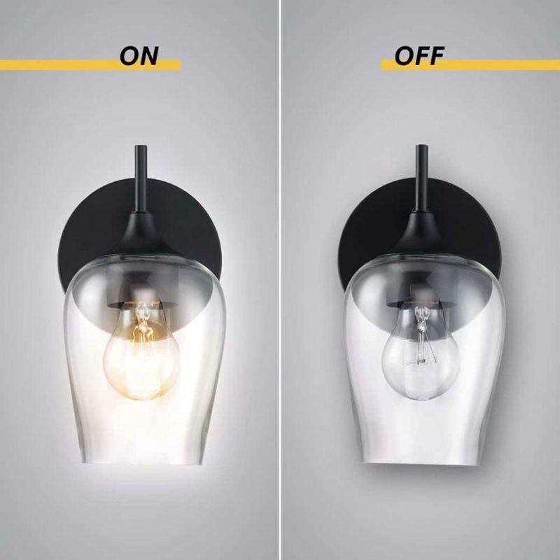 Black Wall Sconces Farmhouse Sconces Wall Lighting Hardwired Bathroom Vanity Lighting with Clear Champagne Glass Shade Indoor Wall Lamp Kitchen Stairway Living