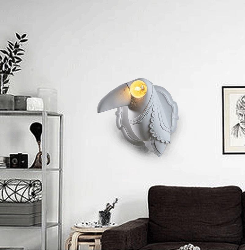 Resin Animal Wall Lamp Bedroom Bedside Lamp Living Room Decor White Ceramic Toucan Wall Light (WH-VR-72)