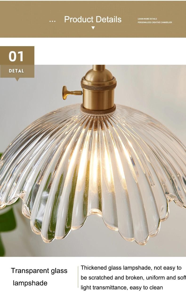 Nordic Glass Light Luxury Chandelier All Copper Bedside Dining Room Living Room Lamp