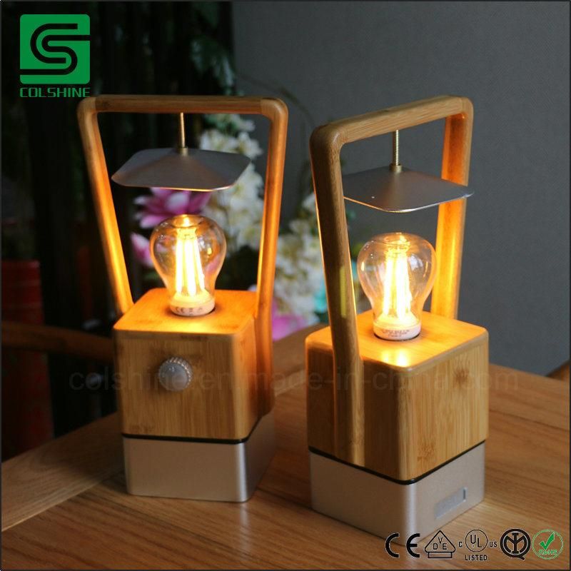 Portable Dimmable Bamboo Table Lamp with USB Changer for Camping